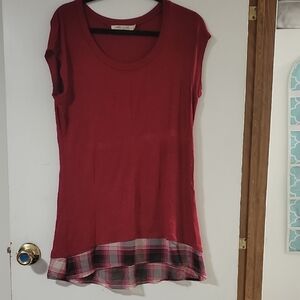 Liberty Love Red Sleeveless Scoop Tunic with Plaid Trim